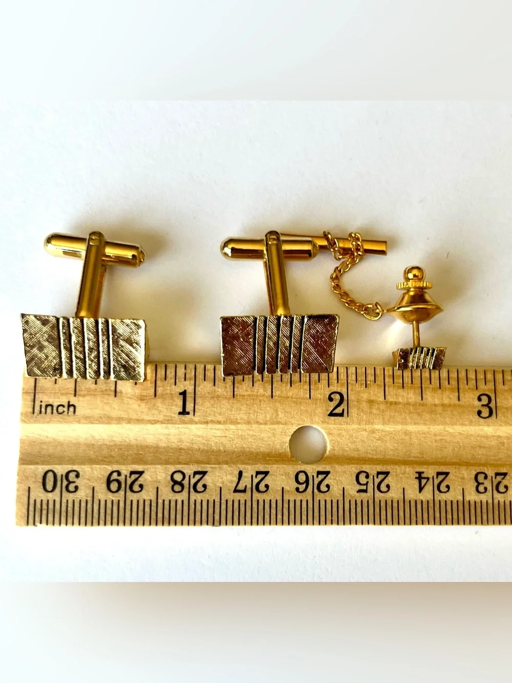 Vintage gold tone cufflinks and tie tack set!